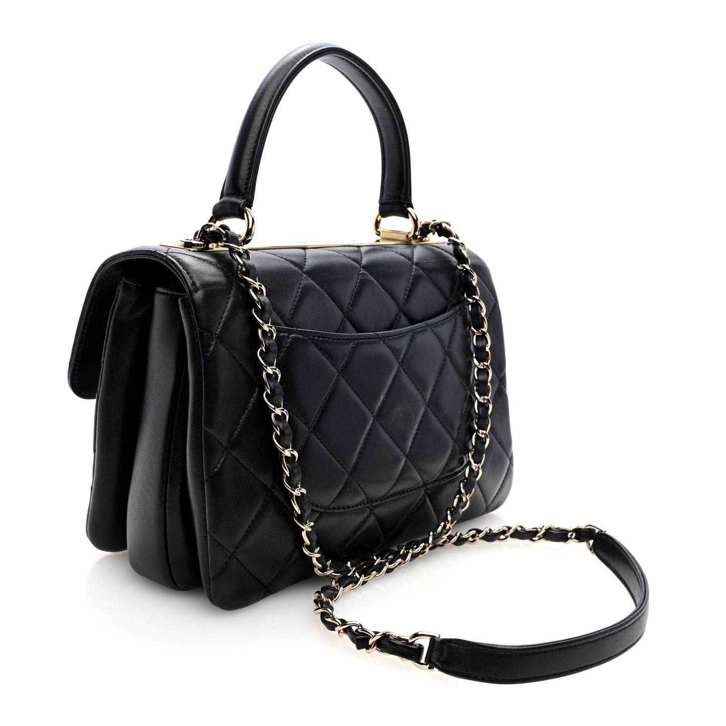 Lambskin Quilted Small Trendy CC Dual Handle Flap Bag Black