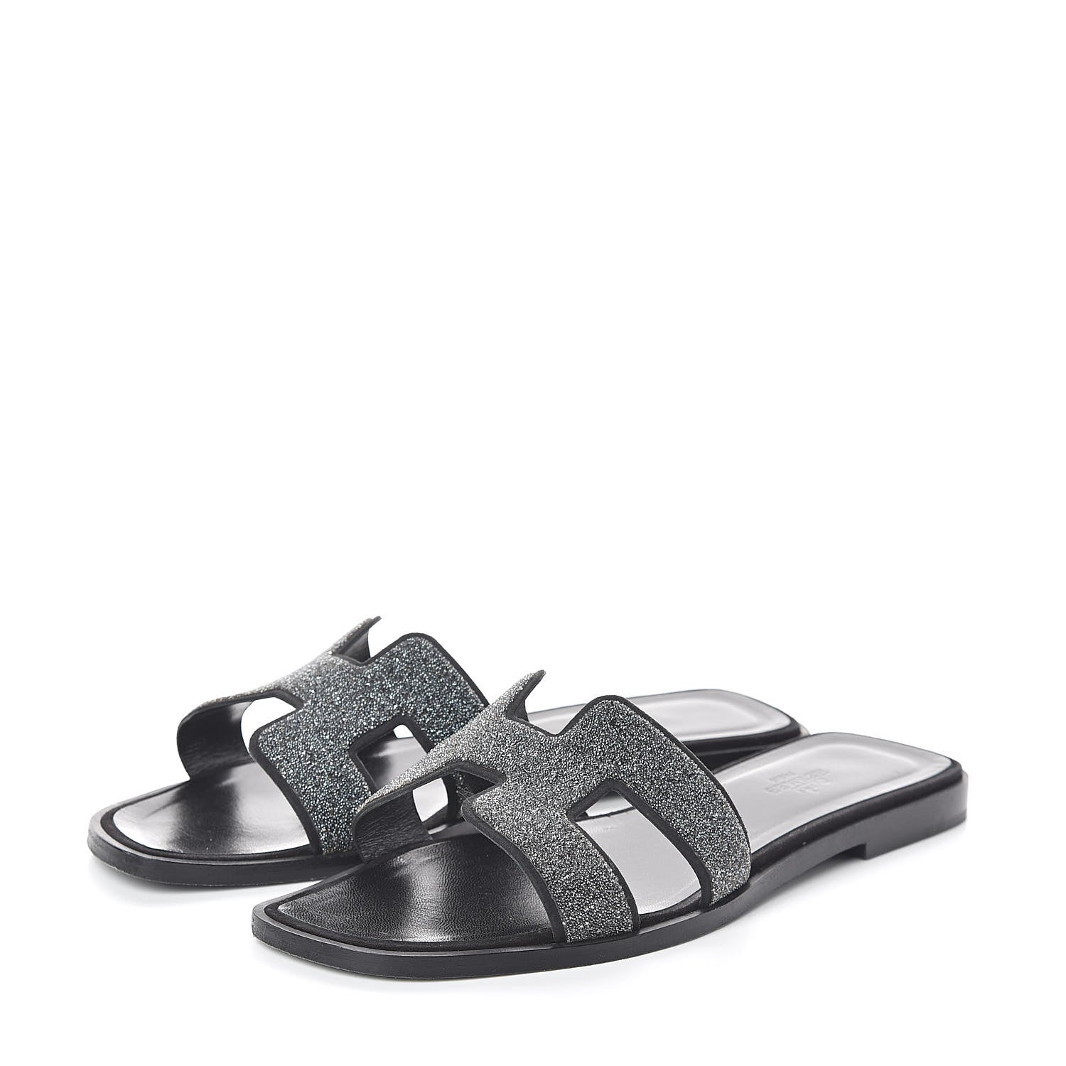 Hermes Suede Goatskin Crystal Powder Oran Sandals 38 Black 3 of 7