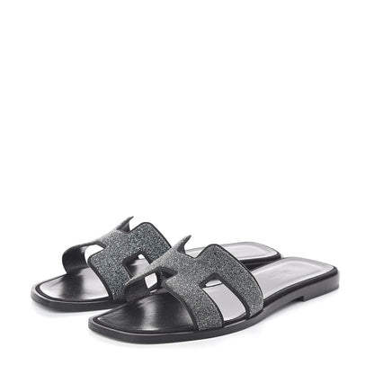 Hermes Suede Goatskin Crystal Powder Oran Sandals 38 Black 3 of 7