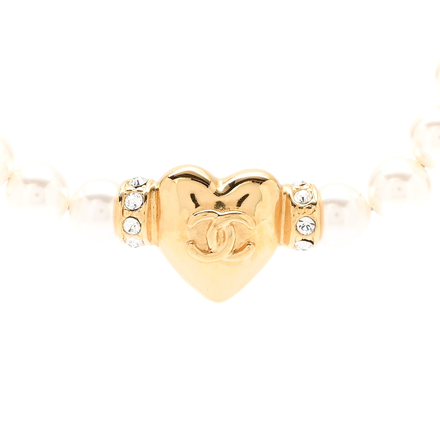 Crystal Pearl CC Heart Choker Necklace Gold