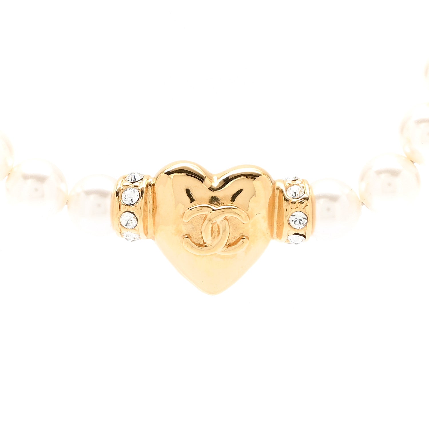 Chanel Crystal Pearl CC Heart Choker Necklace Gold 4 of 6