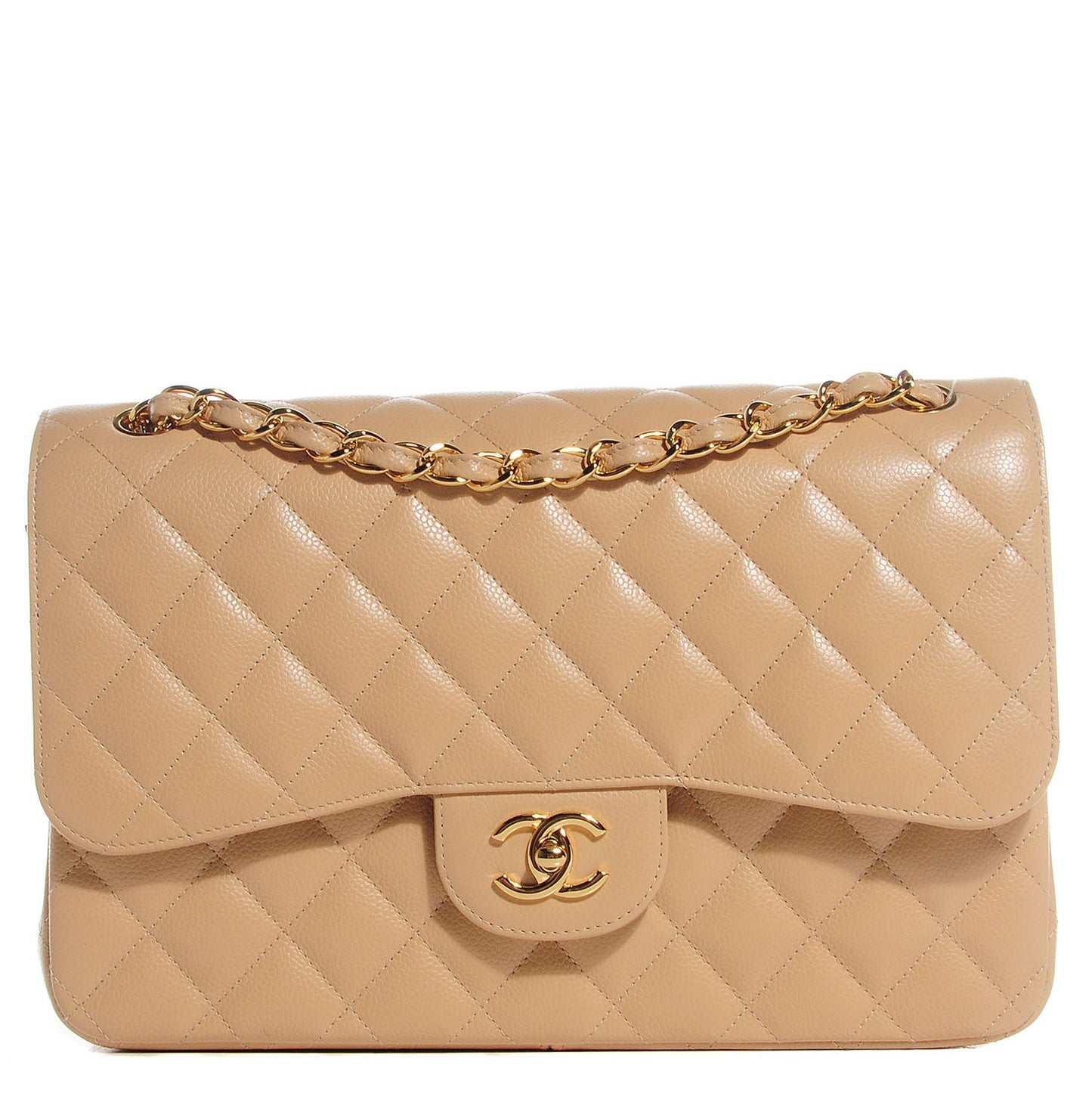Caviar Quilted Jumbo Double Flap Beige Clair