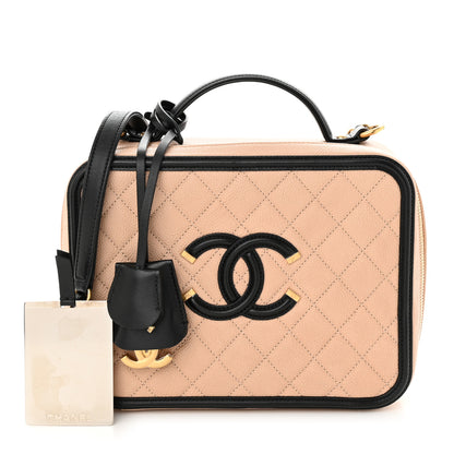 Chanel Caviar Quilted Large CC Filigree Vanity Case Beige Black 1 of 14