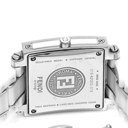 Fendi Stainless Steel Ceramic Diamond Bezel 30mm Quadro Quartz Watch White 4 of 5