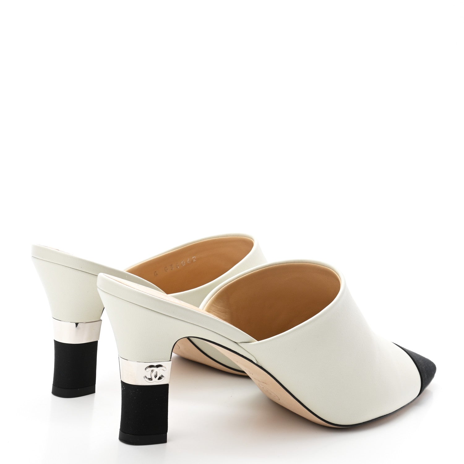 Chanel Lambskin Grosgrain Cap Toe CC Mules 40.5 White 4 of 10