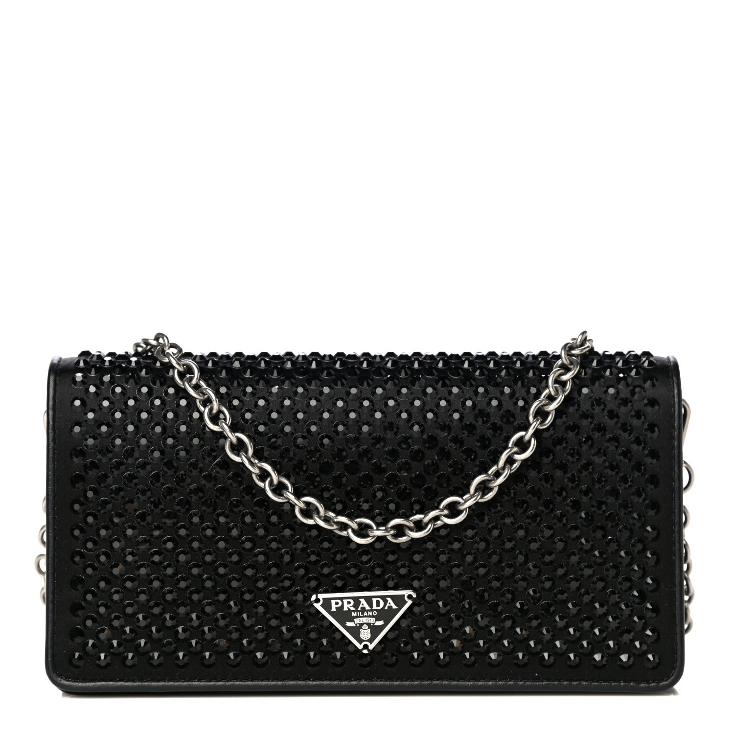 Prada Crystal Mini Wallet Chain Black 1 of 9