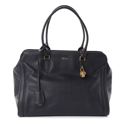 Alexander McQueen Pebbled Calfskin Large Skull Padlock Zip Around Tote Navy 1 of 8