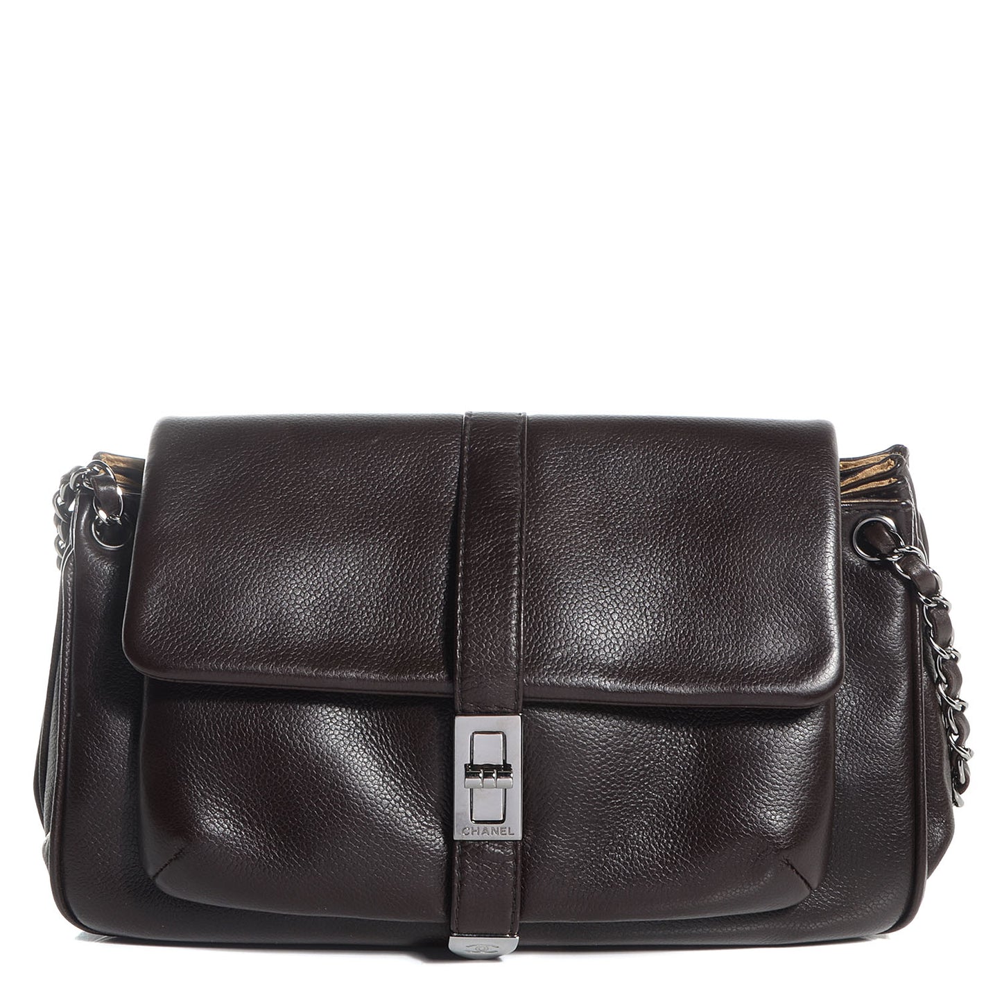 Caviar Mademoiselle Lock Accordion Flap Brown