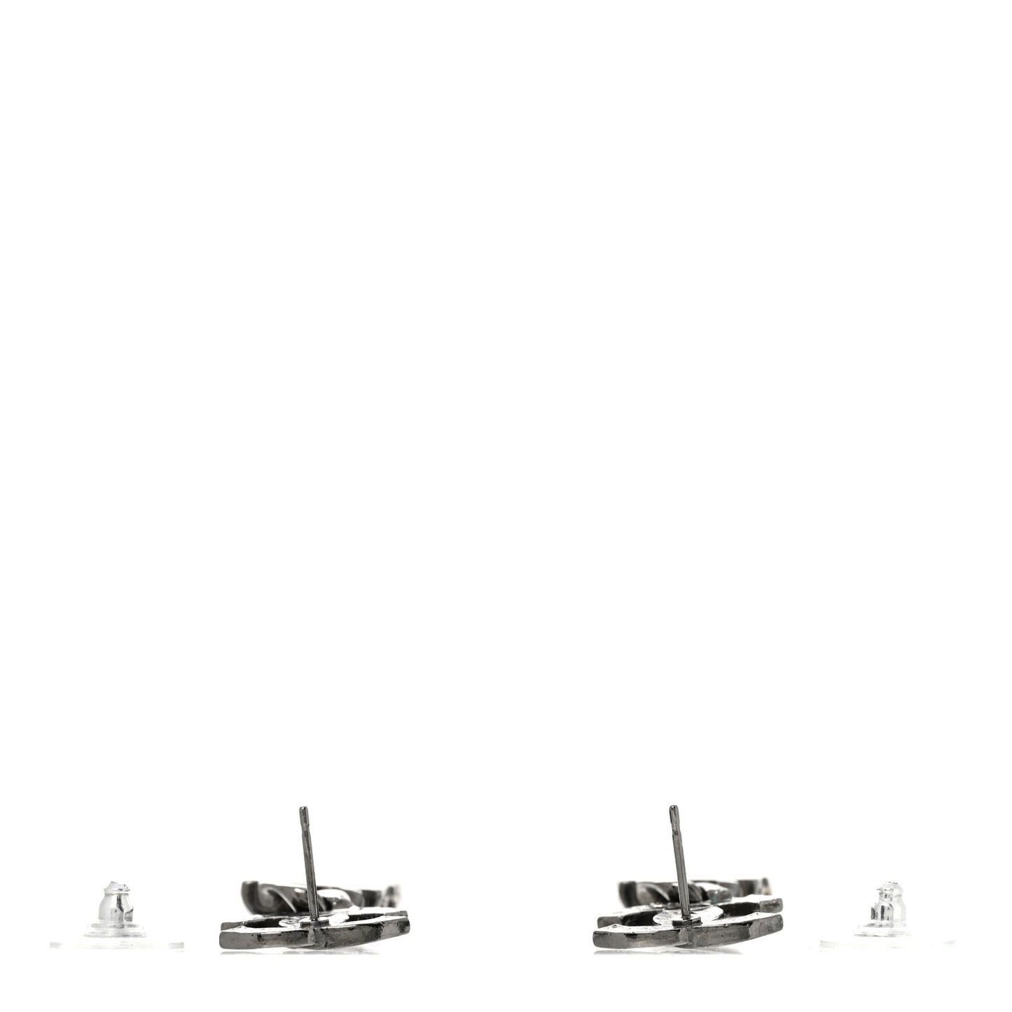 Hammered Metal Crystal CC Drop Earrings Ruthenium Black