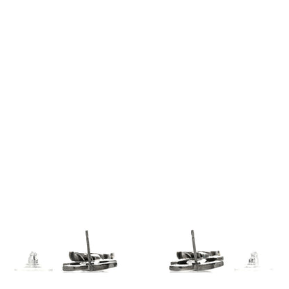 Chanel Hammered Metal Crystal CC Drop Earrings Ruthenium Black 3 of 5