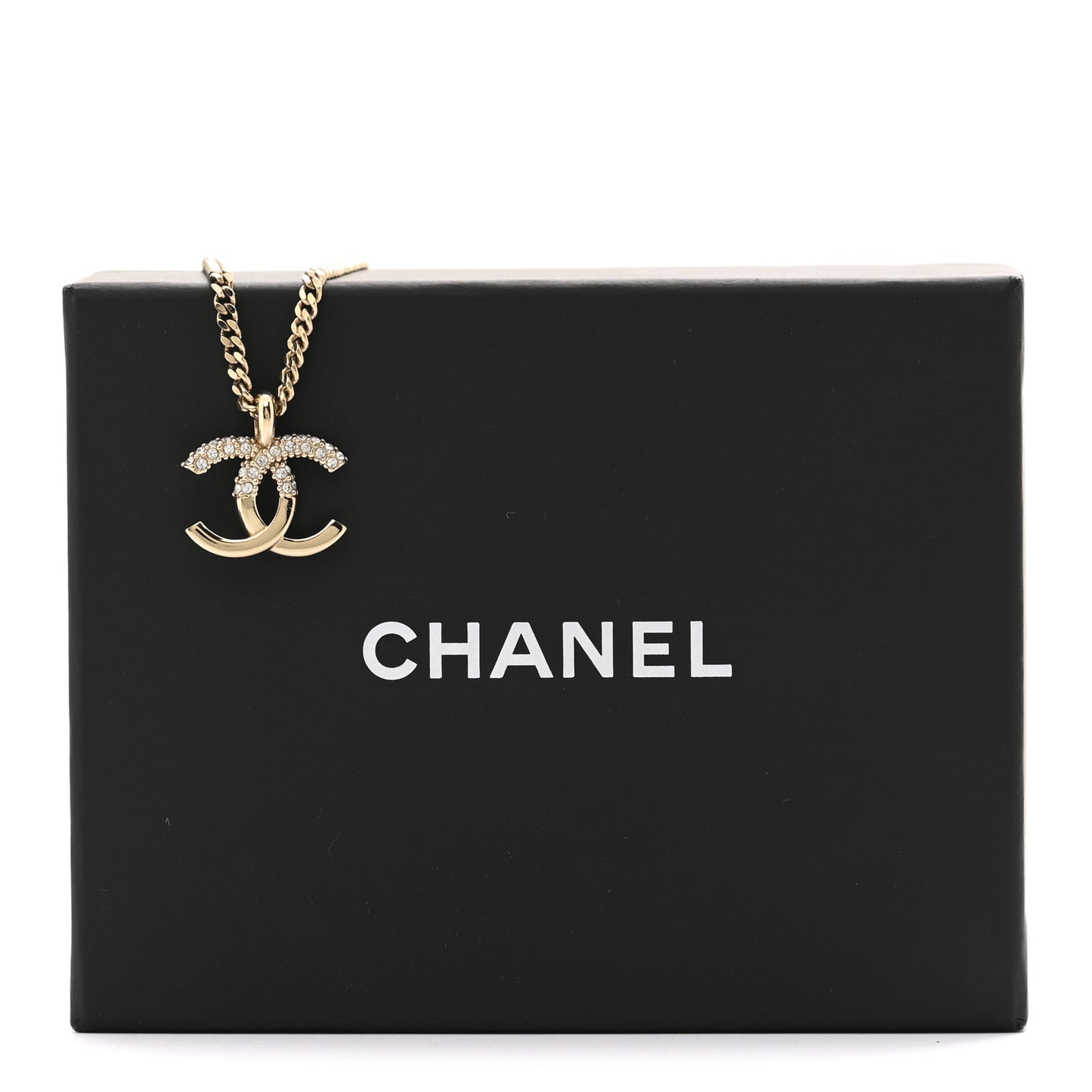 Metal Crystal Bead CC Necklace Gold