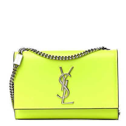 Saint Laurent Patent Grain de Poudre Small Monogram Kate Satchel Neon Yellow 1 of 14