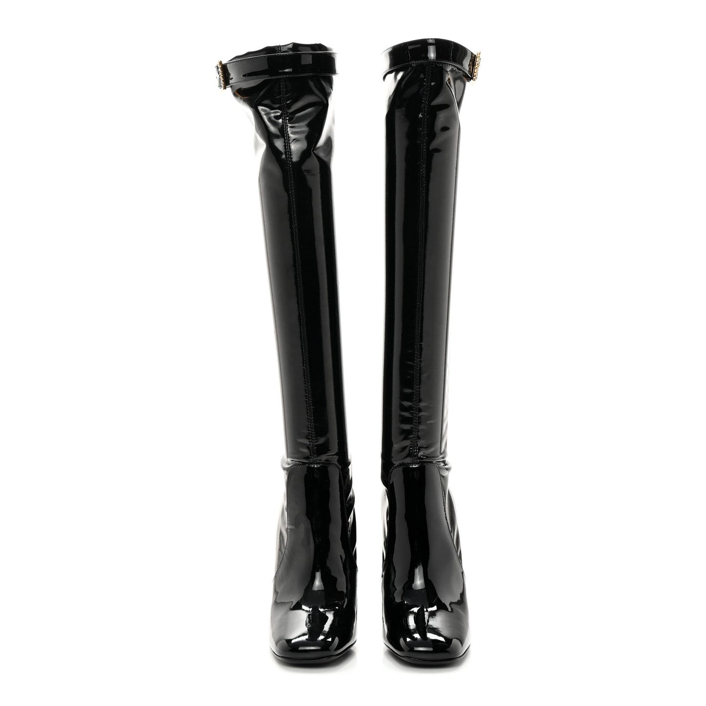 Patent Stretch Crystal Buckle Lala 105 Tall Boots 36 Black