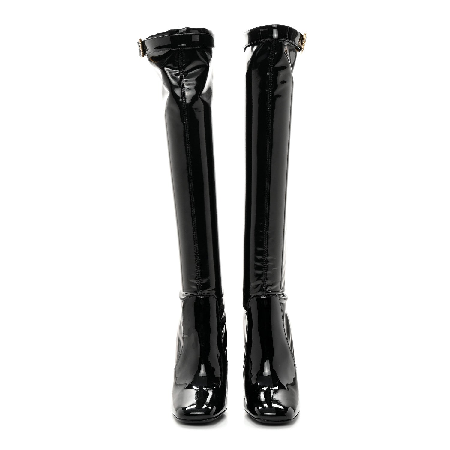 Saint Laurent Patent Stretch Crystal Buckle Lala 105 Tall Boots 36 Black 2 of 11