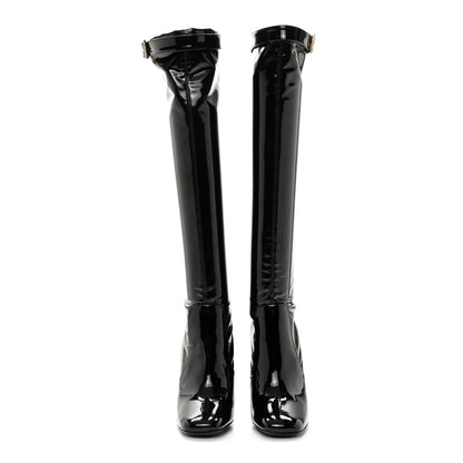 Saint Laurent Patent Stretch Crystal Buckle Lala 105 Tall Boots 36 Black 2 of 11