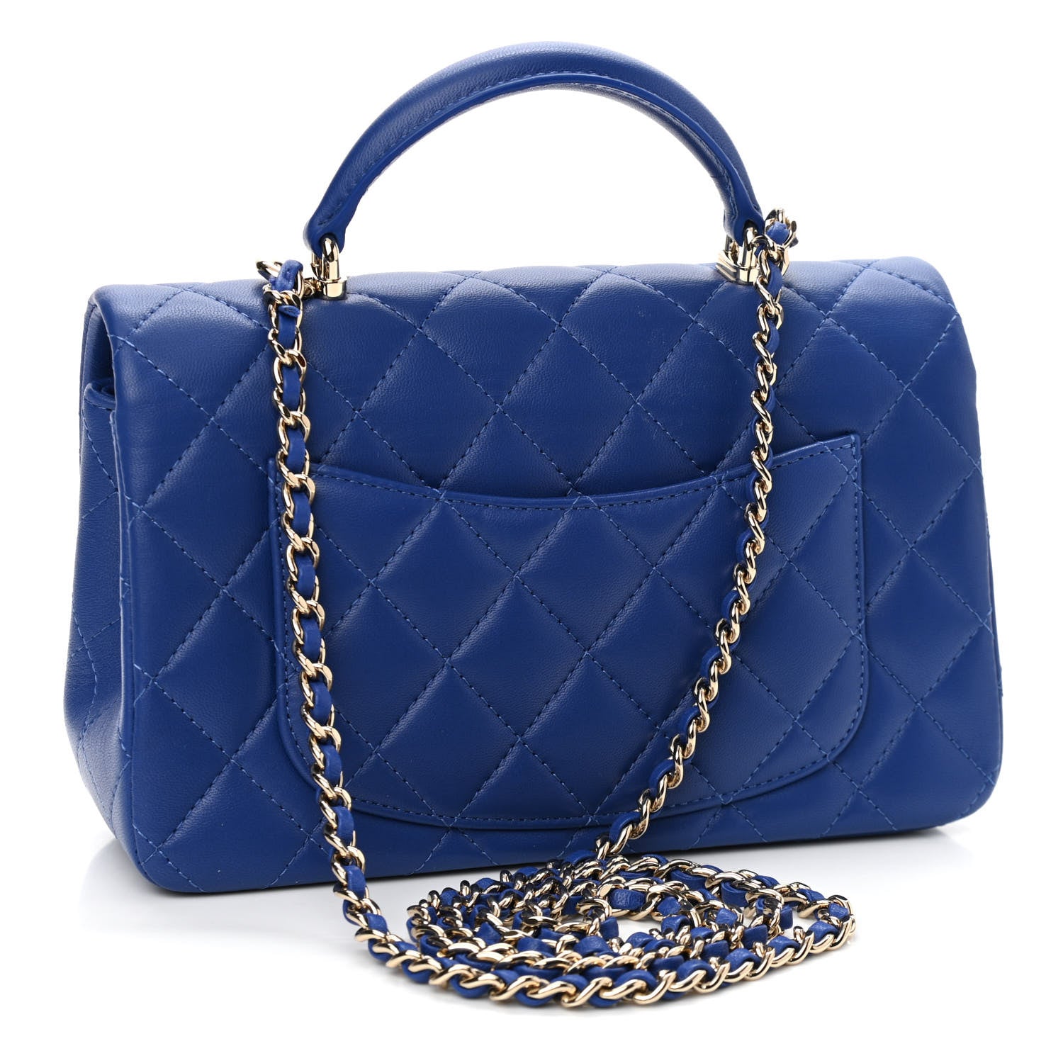 Chanel Lambskin Quilted Mini Top Handle Rectangular Flap Dark Blue 3 of 11