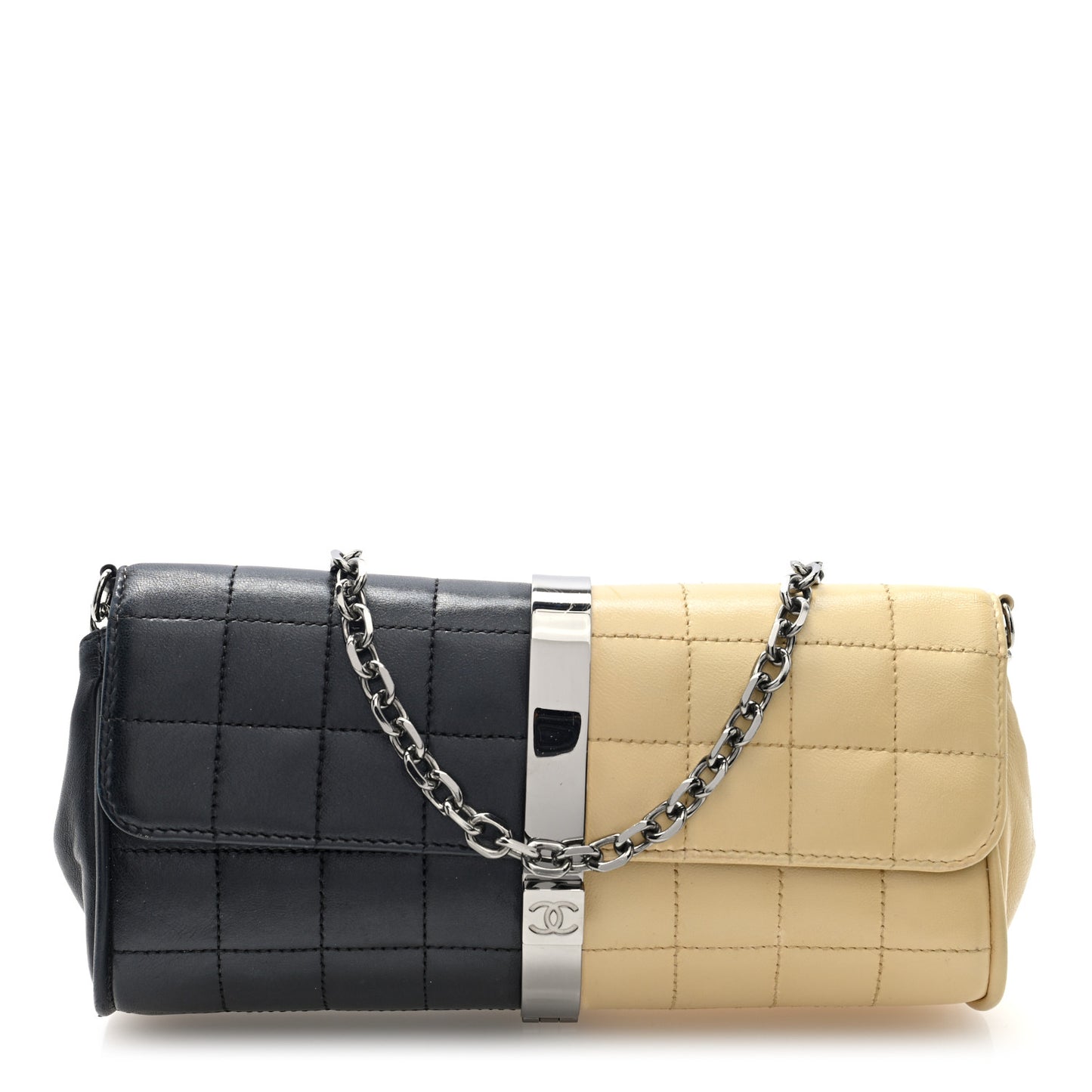 Lambskin Chocolate Bar Flap Clutch Bag Black Beige