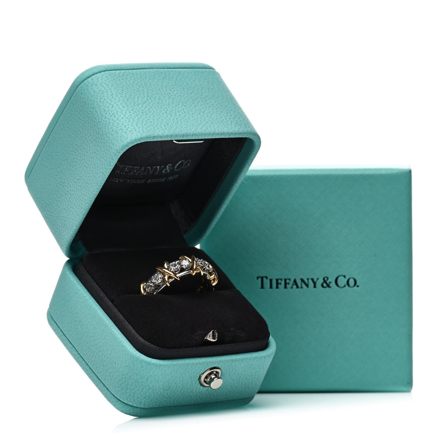 Tiffany Platinum 18K Yellow Gold Diamond Schlumberger Sixteen Stone Ring 54 7 5 of 5