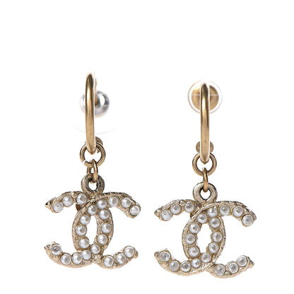 Chanel Pearl CC Dangle Earrings Light Gold 1 of 6