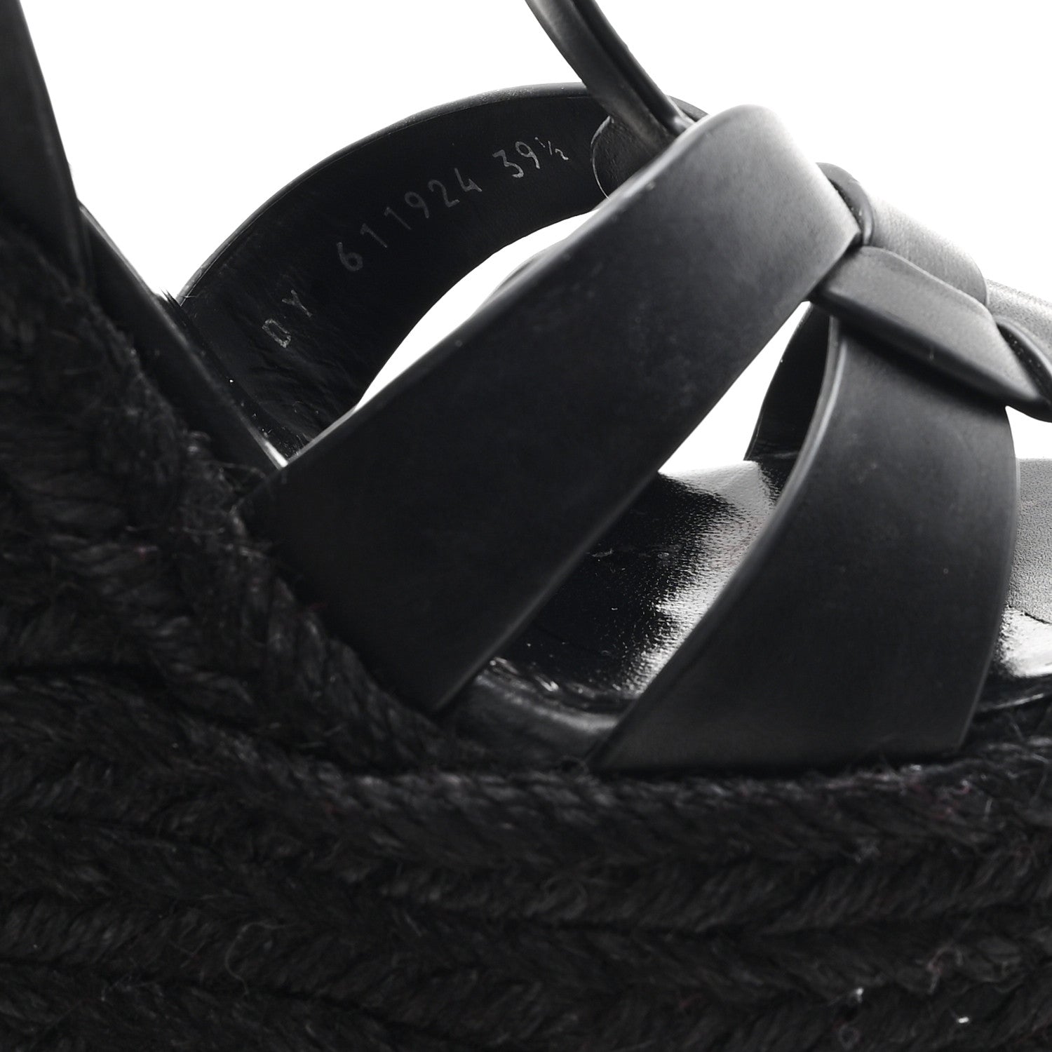 Saint Laurent Calfskin Tribute 95 Platform Espadrille Wedge Sandals 39.5 Black 9 of 9