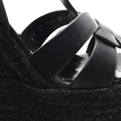 Saint Laurent Calfskin Tribute 95 Platform Espadrille Wedge Sandals 39.5 Black 9 of 9