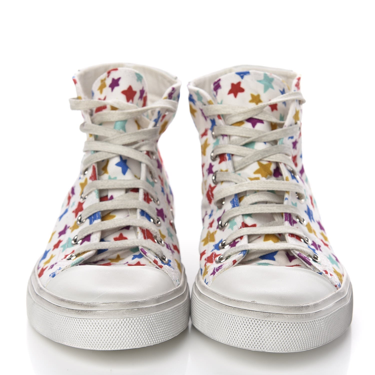 Saint Laurent Distressed Canvas Fun-Star Print Bedford Hightop Sneakers 36 Cream 2 of 9