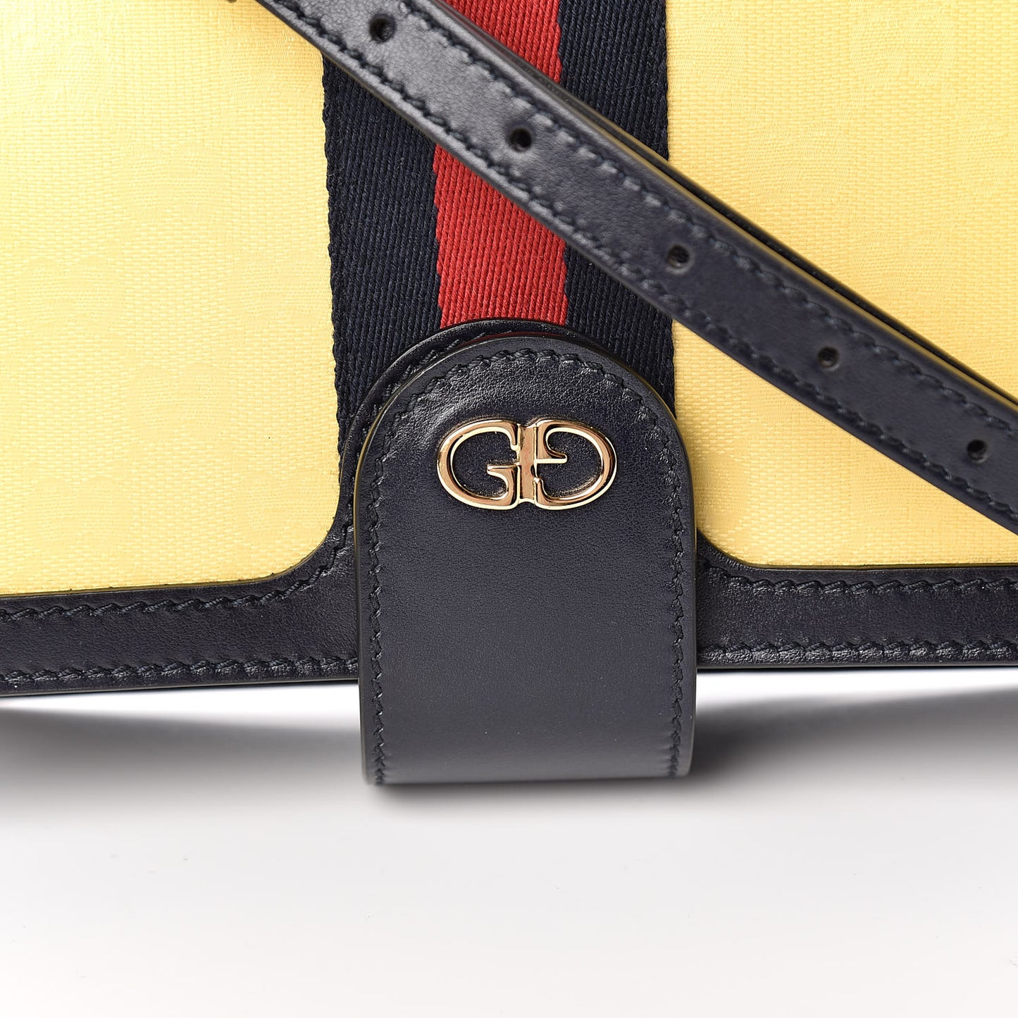 Crystal Monogram Plutone Calfskin Web Ophidia Flap Messenger Bag Straw Yellow Blue