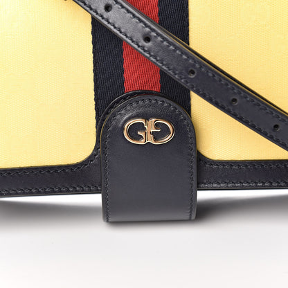 Gucci Crystal Monogram Plutone Calfskin Web Ophidia Flap Messenger Bag Straw Yellow Blue 10 of 10