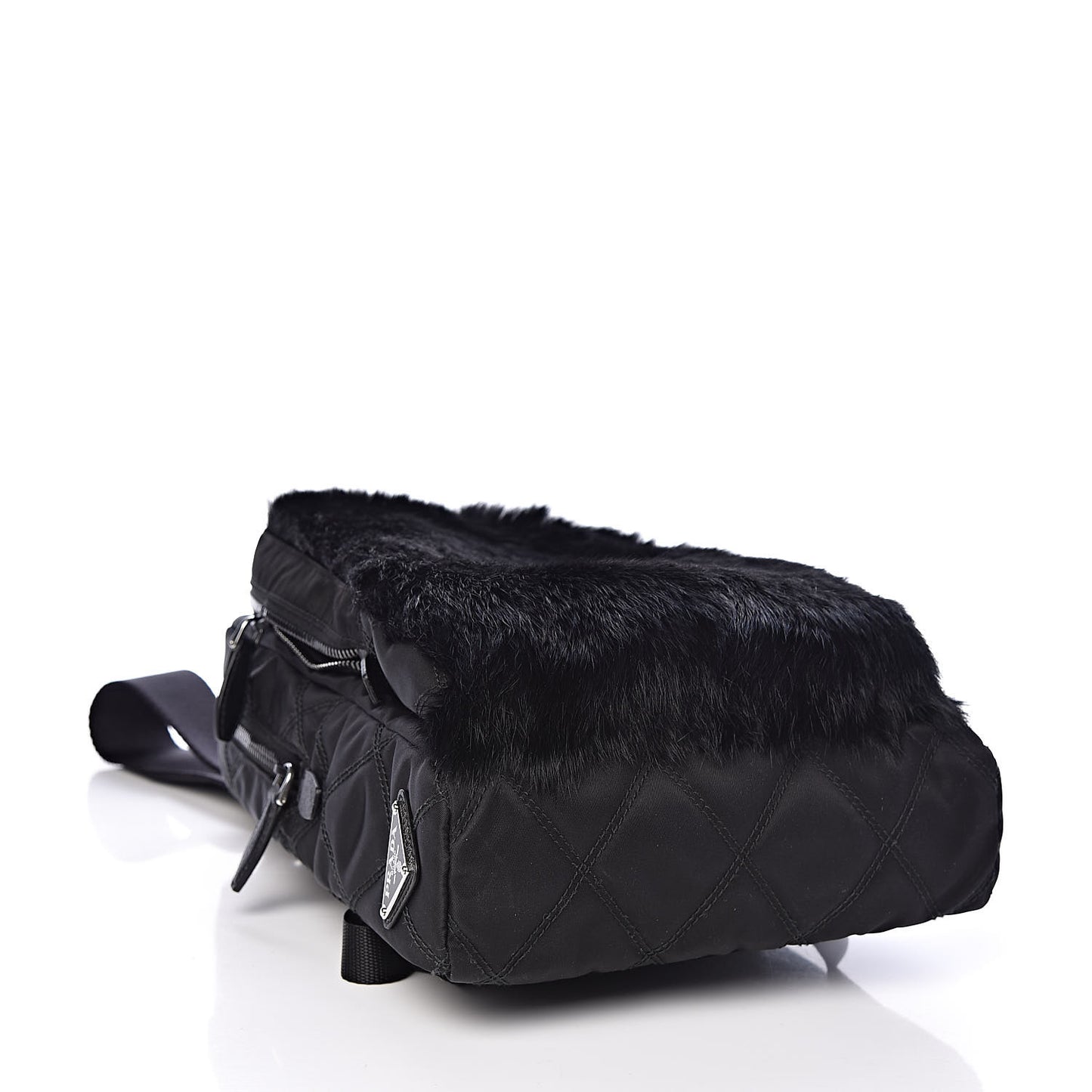 Tessuto Nylon Saffiano Rabbit Fur Travel Backpack Black