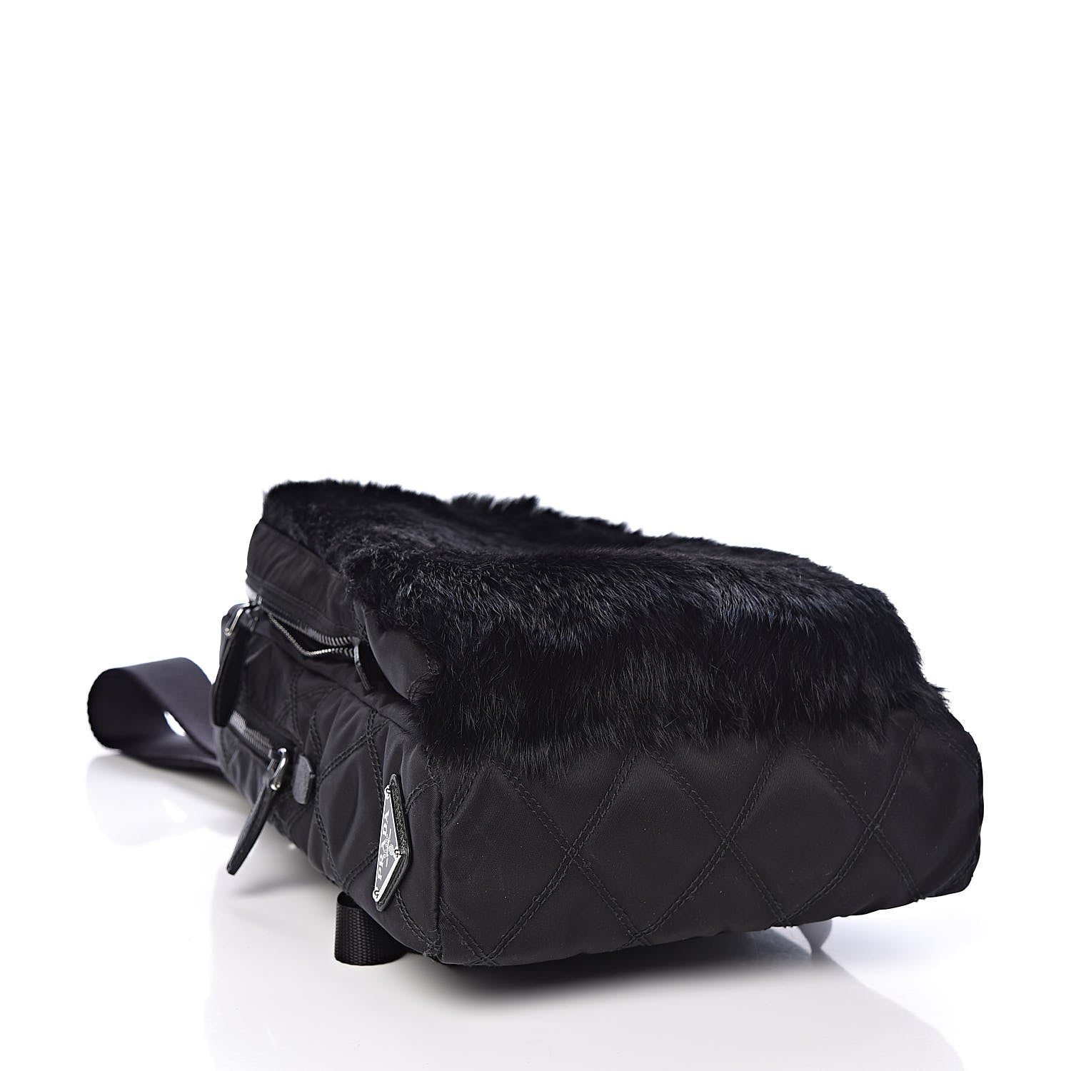 Prada Tessuto Nylon Saffiano Rabbit Fur Travel Backpack Black 4 of 10