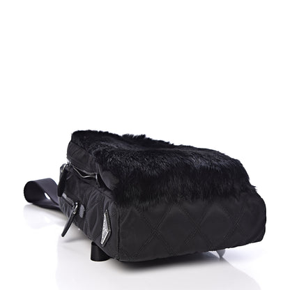 Prada Tessuto Nylon Saffiano Rabbit Fur Travel Backpack Black 4 of 10