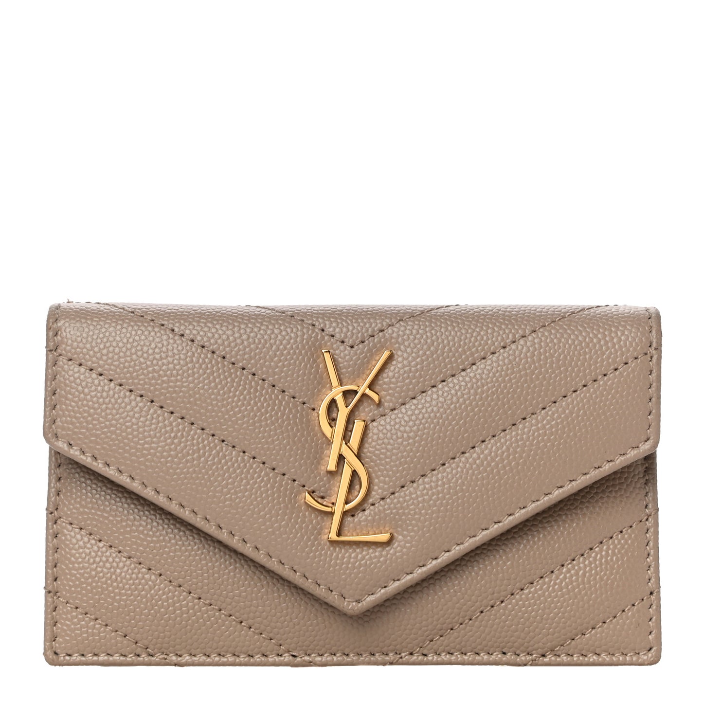 Grain De Poudre Matelasse Chevron Monogram Compact Wallet Case Dark Beige