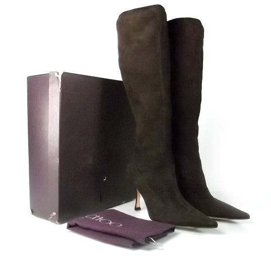 Jimmy Choo Suede Tall Stretch Boots 38.5 Brown 3 of 7