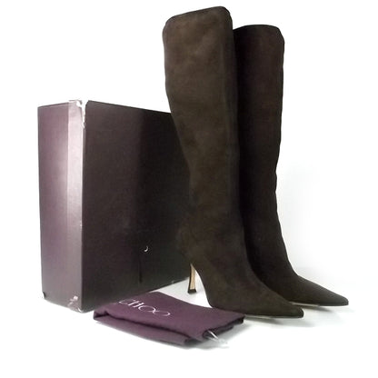 Jimmy Choo Suede Tall Stretch Boots 38.5 Brown 3 of 7
