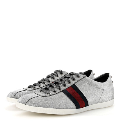 Gucci Glitter Fabric Studded Web Mens Sneakers 10.5 Silver 4 of 9