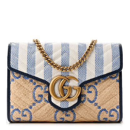 Gucci Raffia GG Monogram Matelasse GG Marmont Chain Wallet Mystic White Royale Natural 1 of 9