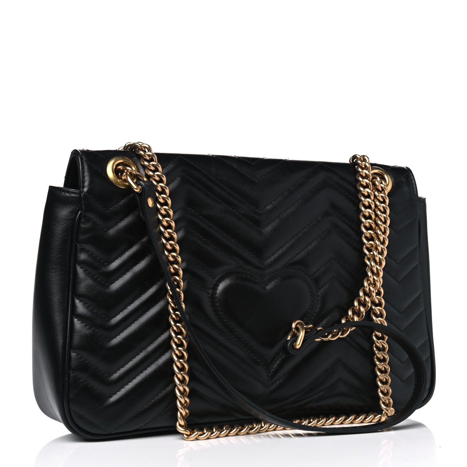 Gucci Calfskin Matelasse Medium GG Marmont Shoulder Bag Black 3 of 6