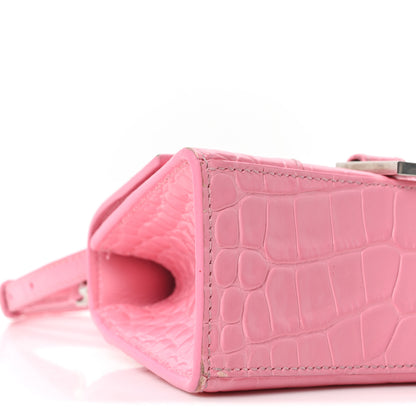 Balenciaga Shiny Calfskin Crocodile Embossed Hourglass Top Handle Bag XS Sweet Pink 10 of 11