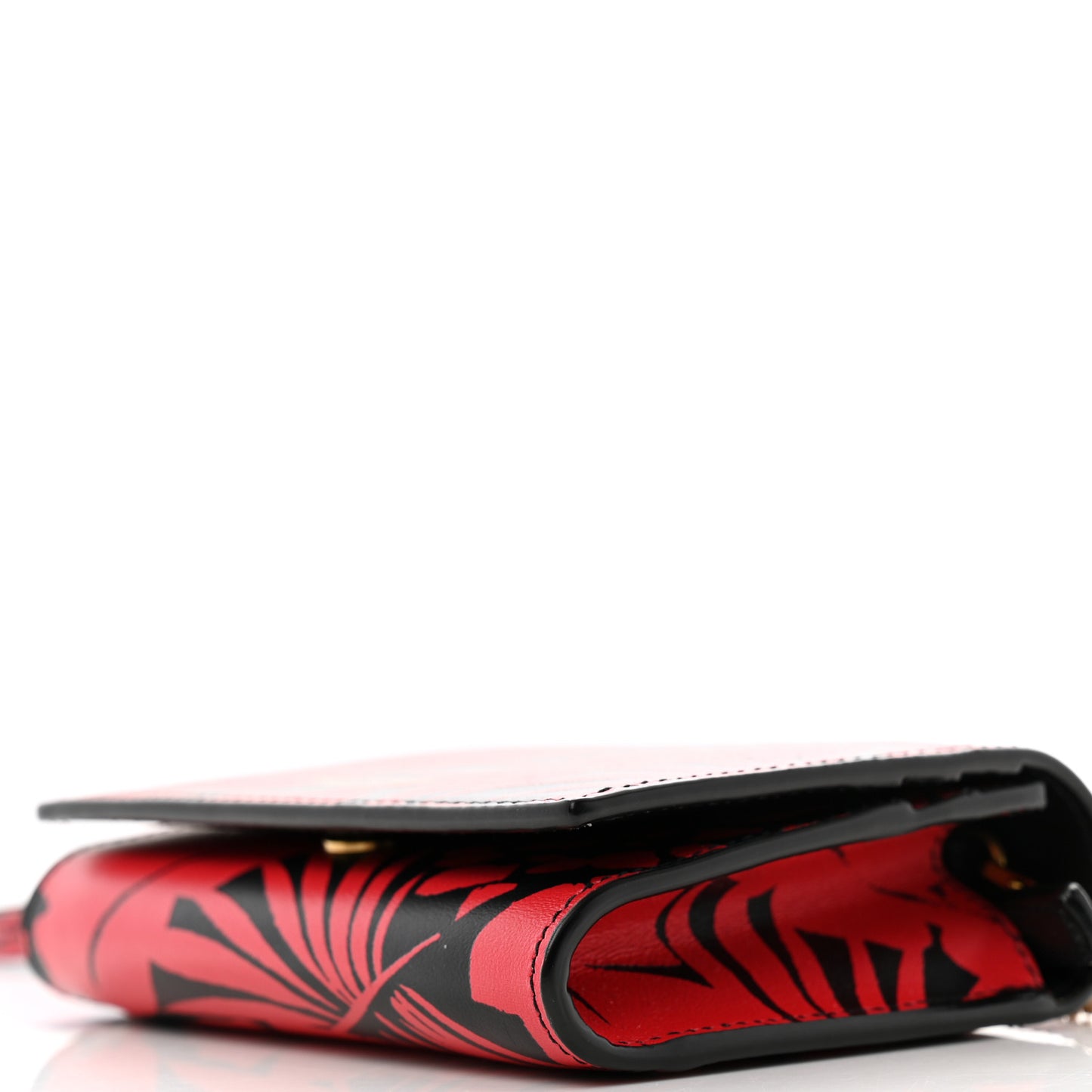 Calfskin Monogram Tropical Print Chain Card Case Red Black