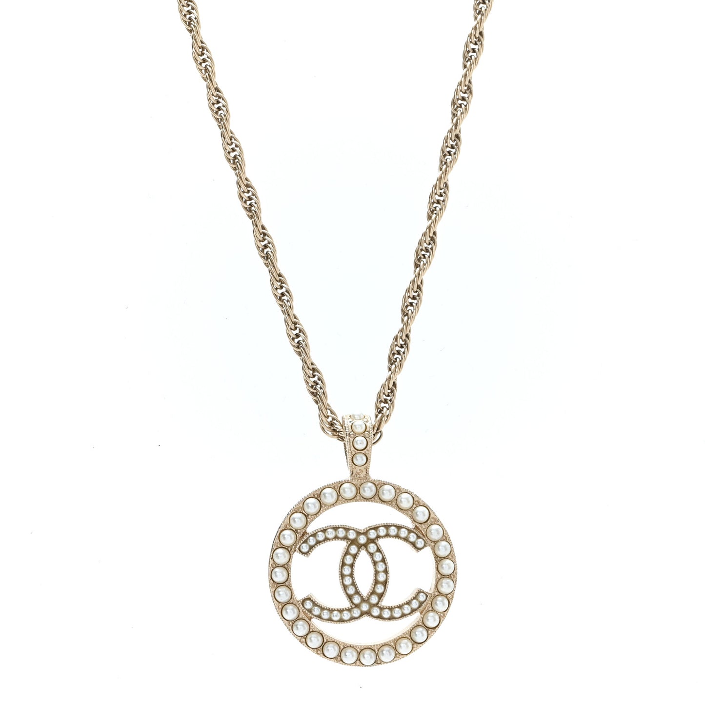 Pearl CC Round Pendant Necklace Gold