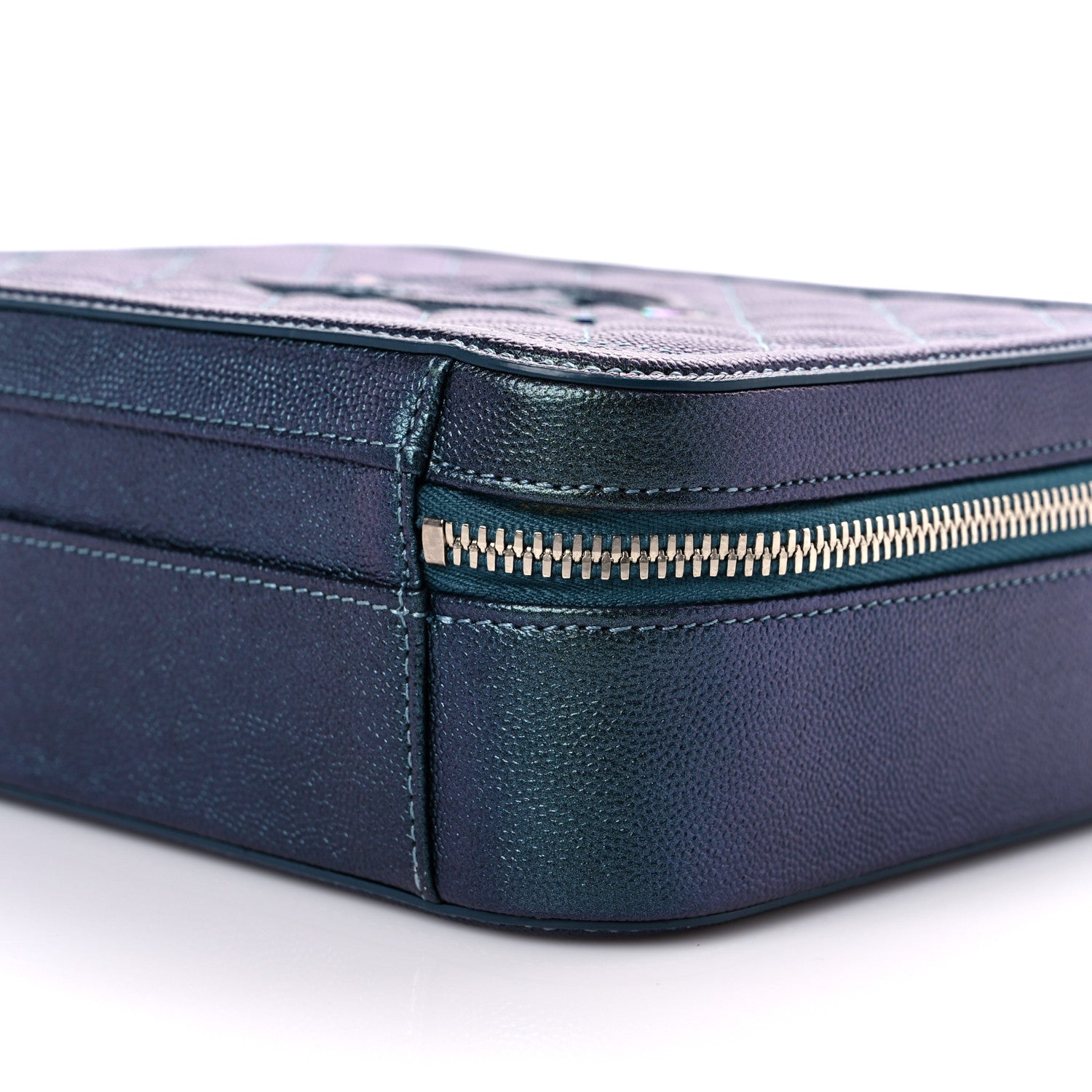 Chanel Iridescent Caviar Quilted Medium CC Filigree Vanity Case Dark Turquoise 9 of 11