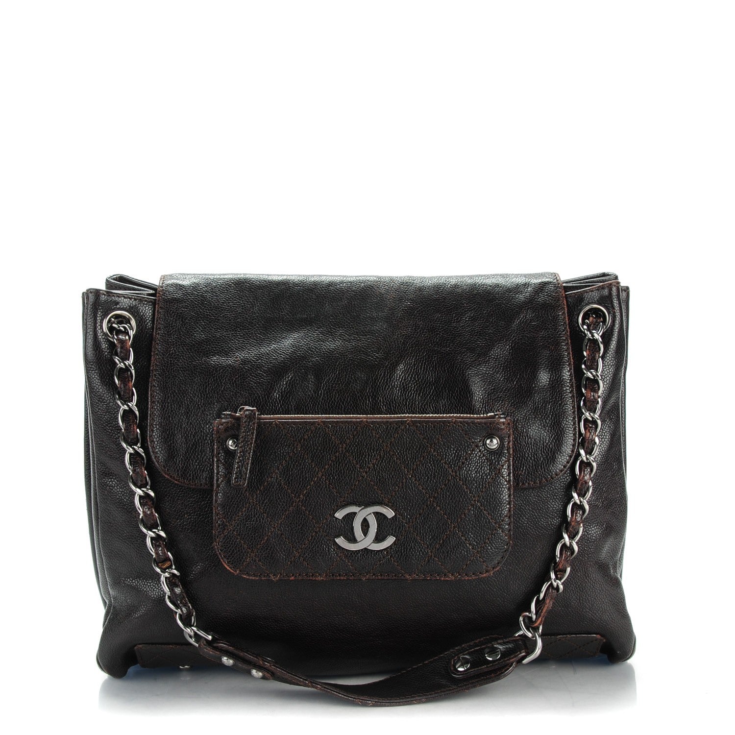 Chanel Glazed Caviar Pocket In The City Tote Brown 1 of 8