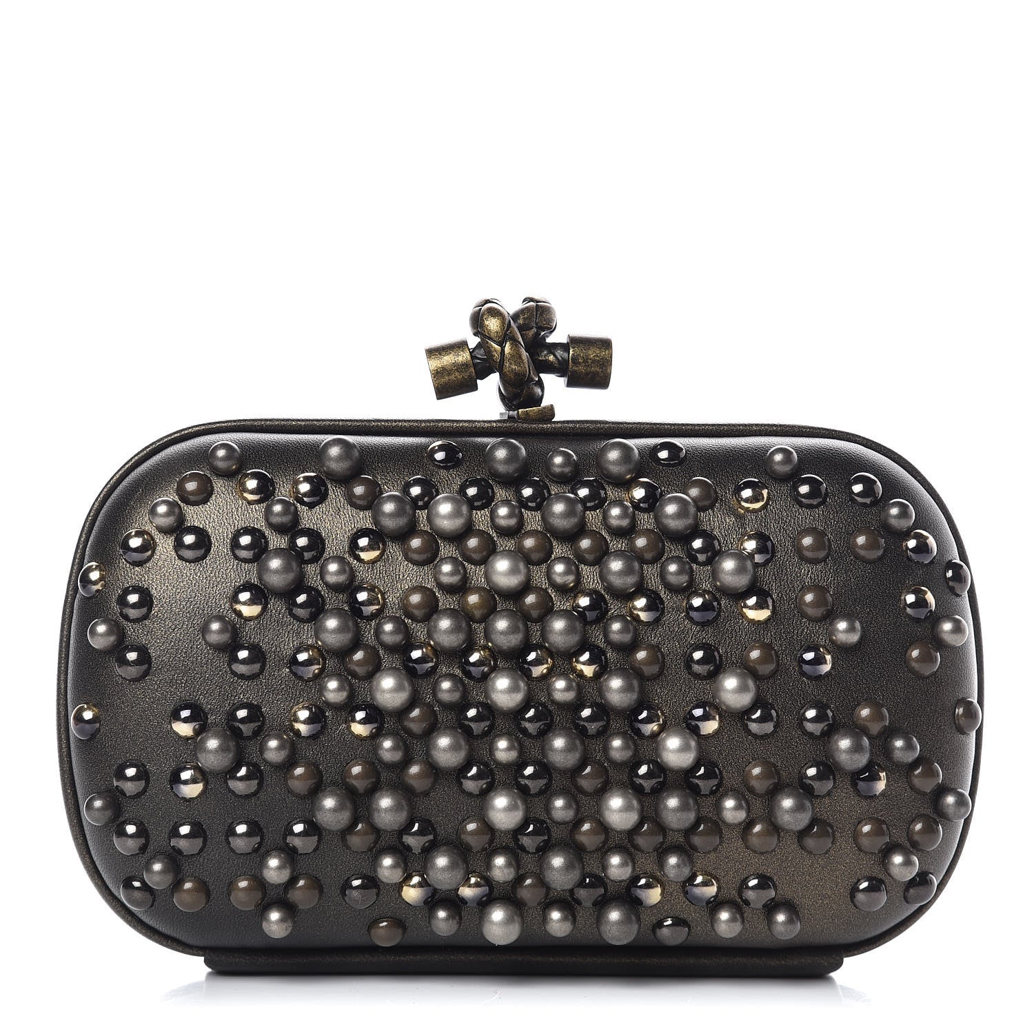 Bottega Veneta Nappa Pearl Embellished Knot Studded Clutch Gold 1 of 9