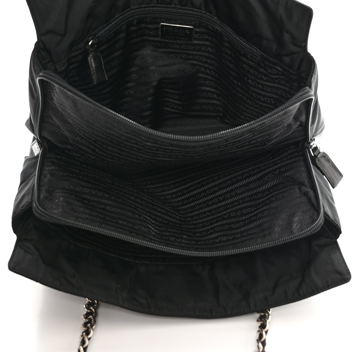 Tessuto Nylon Acciaio Chain Shoulder Bag Black