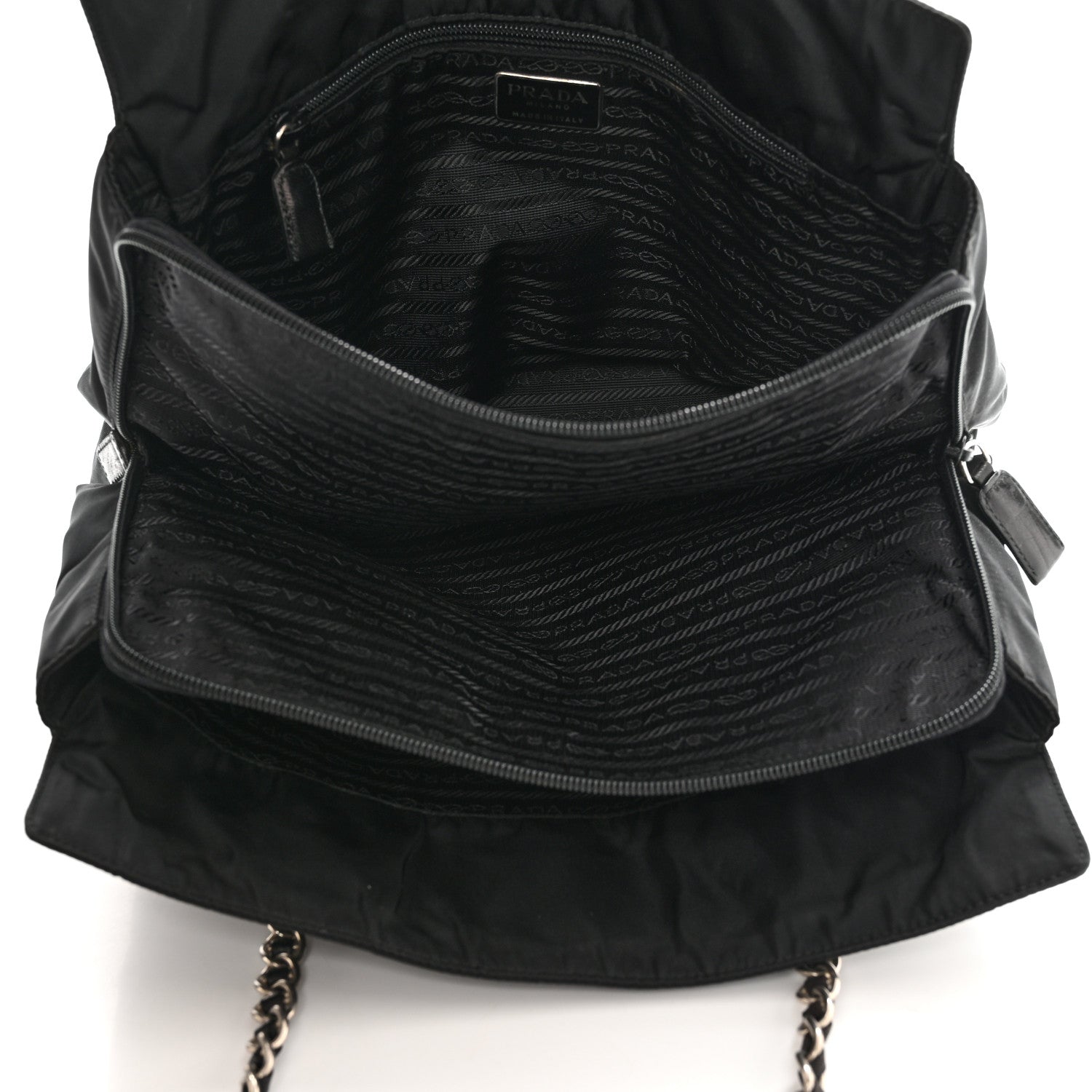 Prada Tessuto Nylon Acciaio Chain Shoulder Bag Black 5 of 11
