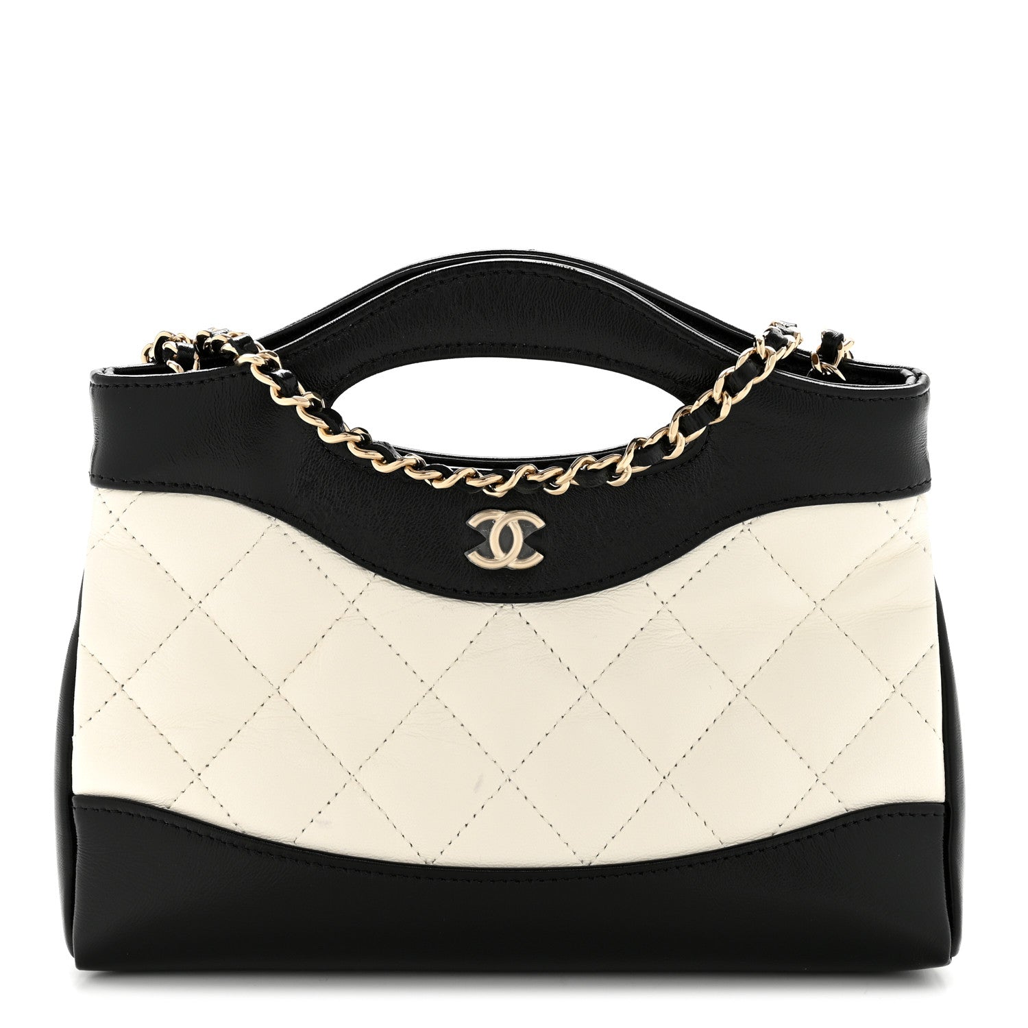 Chanel Shiny Crumpled Calfskin Quilted Nano 31 Shopping Bag White Black 1 of 11