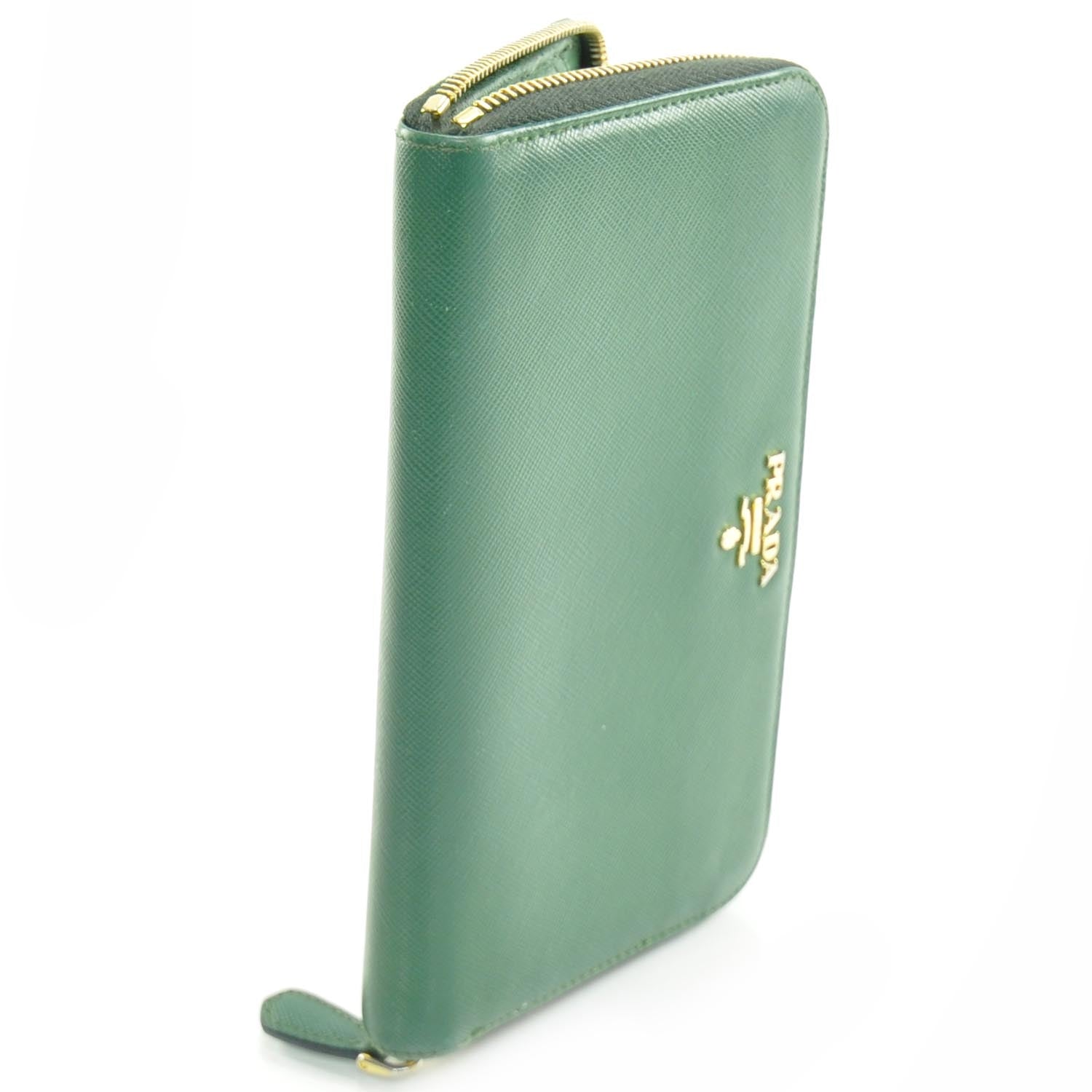 Prada Saffiano Zip Around Wallet Green 3 of 7
