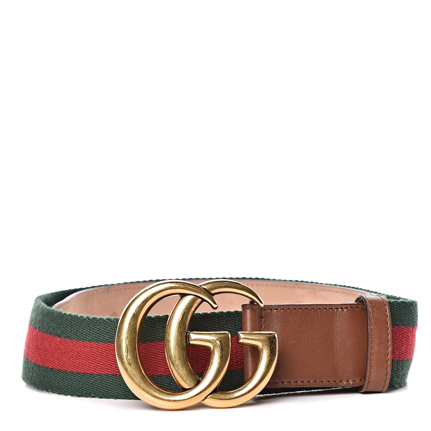 Gucci Nylon Calfskin Double G Web 40mm Belt 80 32 Green Red Cuir 1 of 8