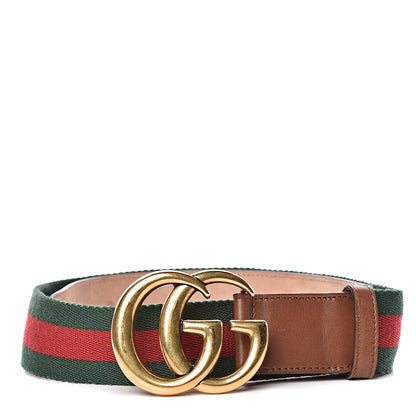 Gucci Nylon Calfskin Double G Web 40mm Belt 80 32 Green Red Cuir 1 of 8