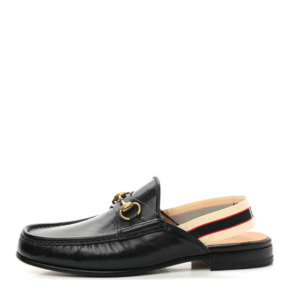 Gucci Goatskin Stripe Mens Horsebit Slingback Slippers 8 Black 1 of 10